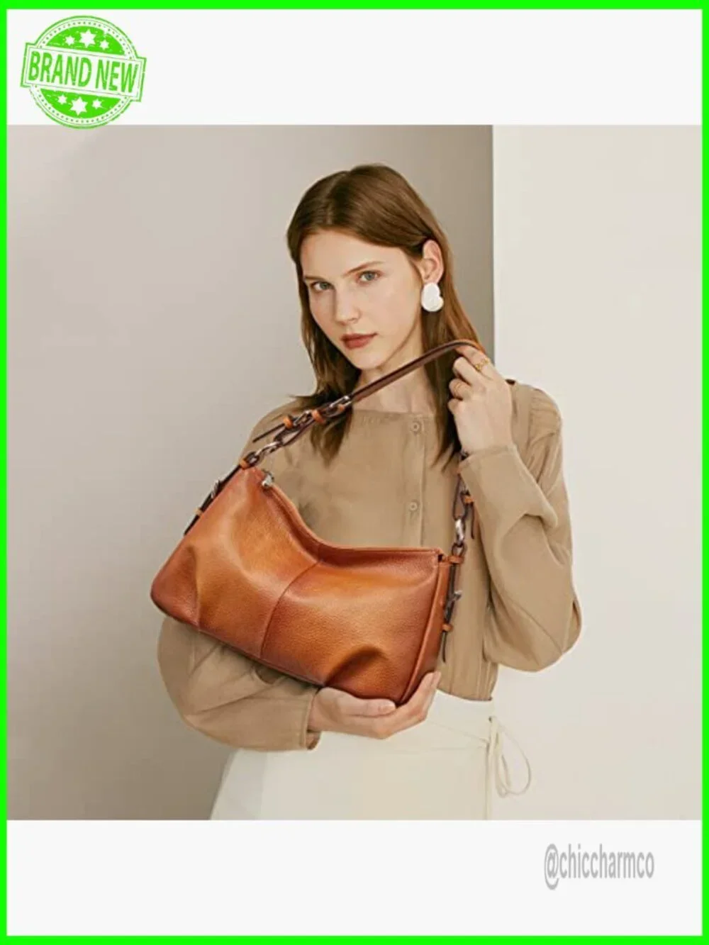 Medium Genuine Leather Hobo Bag with Adjustable Strap, Top Handle